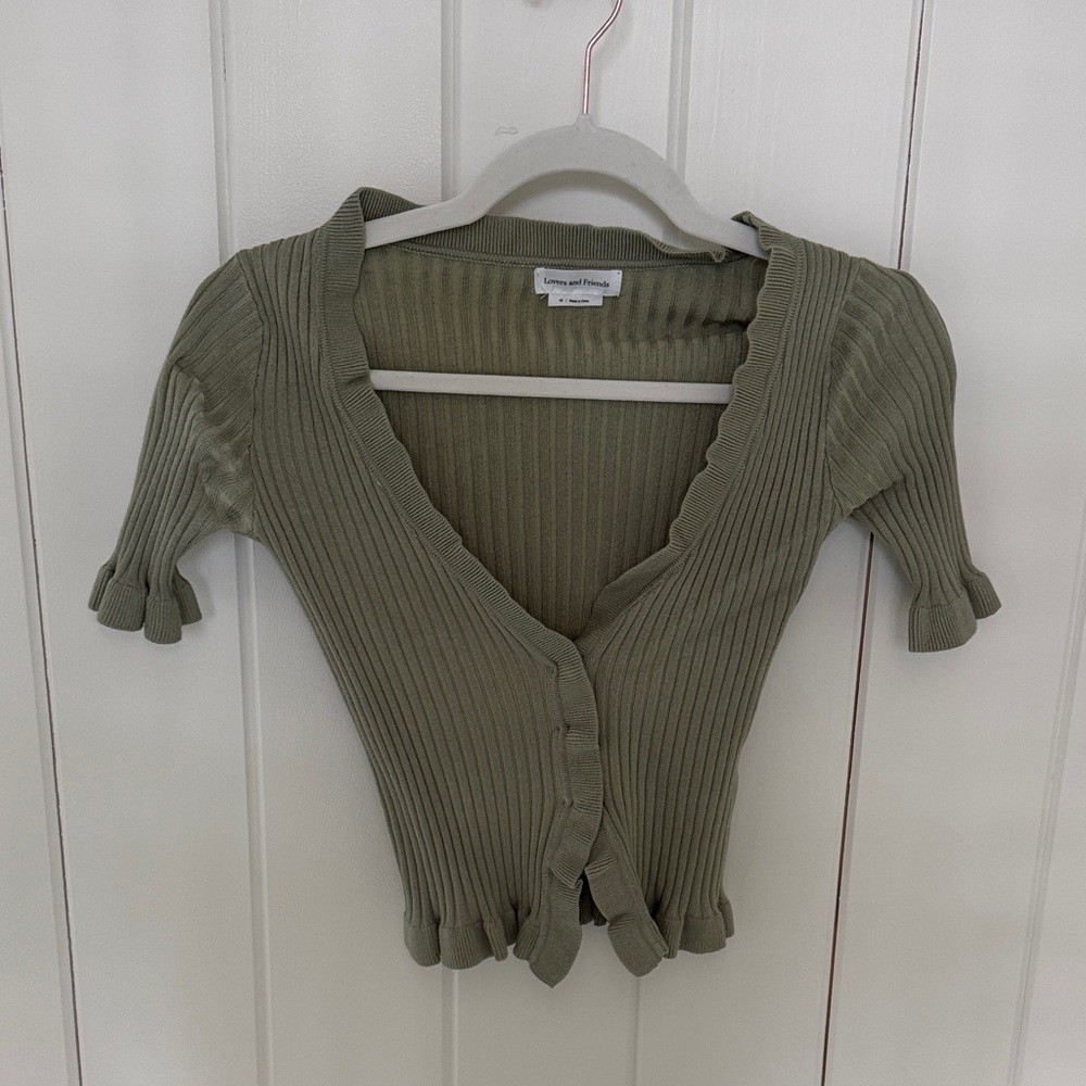 Lovers + Friends Olive Ribbed Knit Top